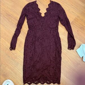 H&M Burgundy Lace Long Sleeve Dress